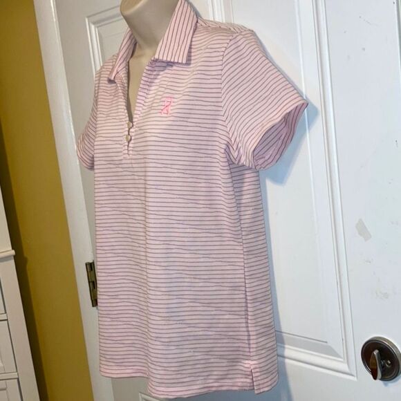 LADY HAGEN Polo Pink Breast Cancer Awareness Embroidered Ribbon Womens Medium - Picture 4 of 11